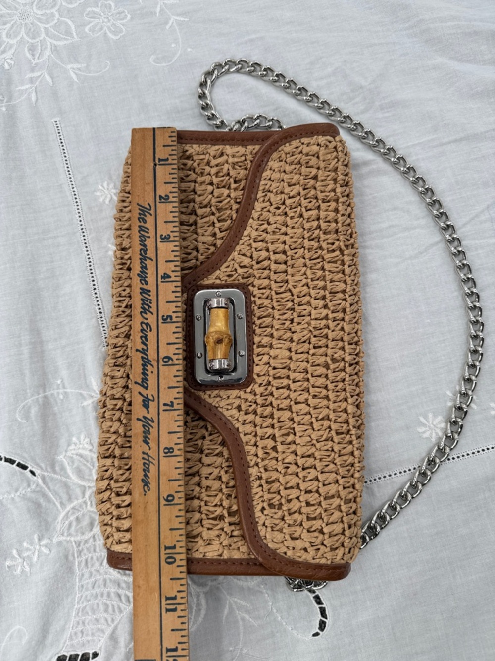 Straw Studios Bag Wm Woven Silver Chain Shoulder Purse Summer Preppy Boho - Picture 5 of 9